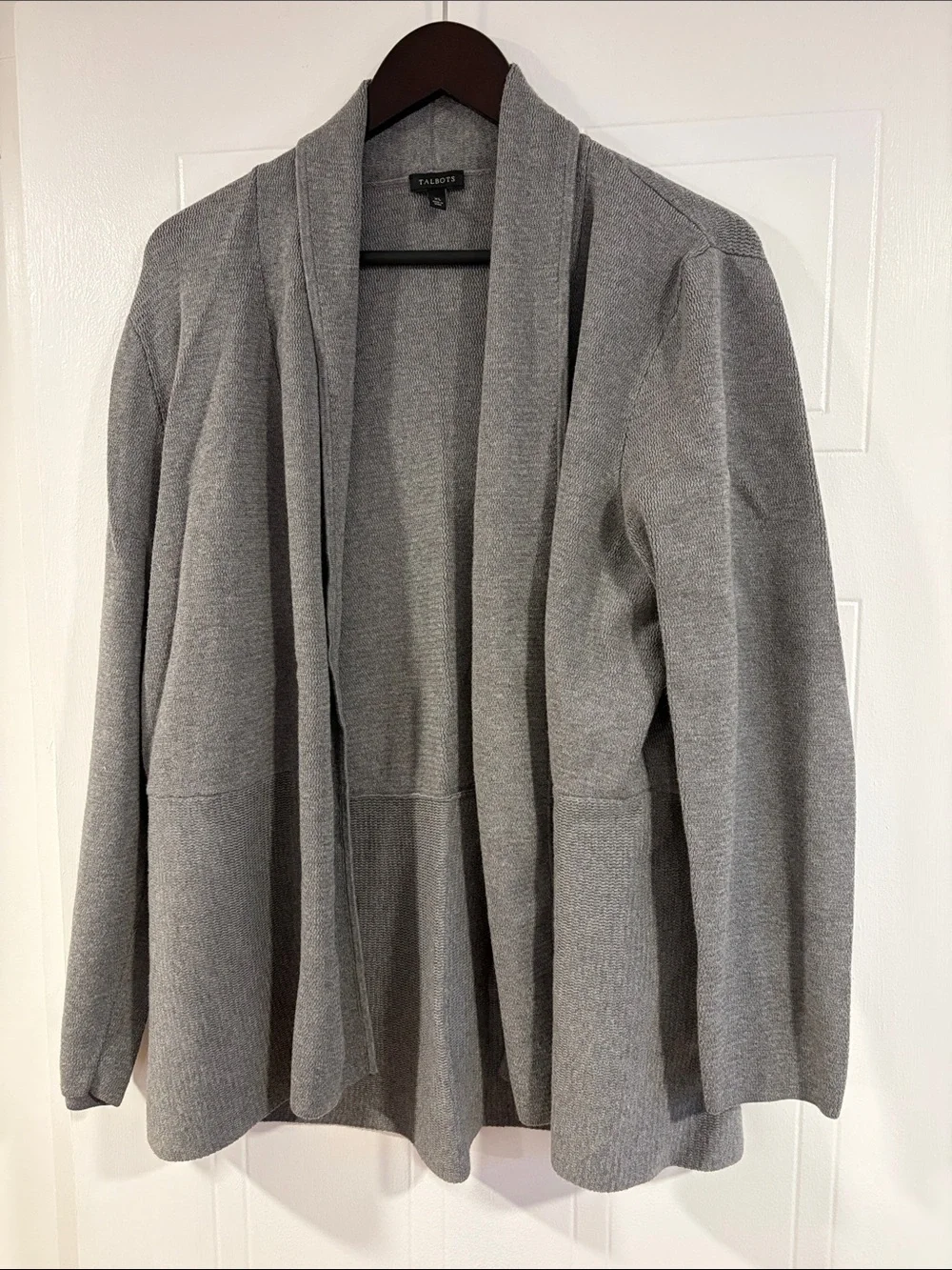 Talbots Light Gray Open-Front Draped Cardigan